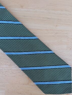 Daniel Cremieux Olive Green Tie with Blue and White Stripe